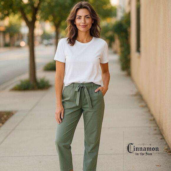 Vineyard Vines Utility Tie Belt Stretch Casual Pants in Sage Olive Size 8 - Picture 1 of 9